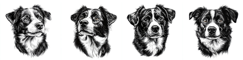 portrait of Australian Shepherds pencil drawing style, showcasing their unique features and