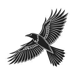 Obraz premium black and white vector of a raven in flight perfect for tattoo