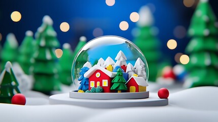Cute Christmas snow globe with houses and trees.