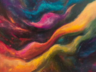 Farbige Wellen und Str&ouml;mungen in lebendiger abstrakter Malerei

