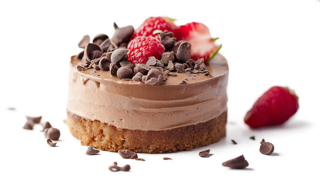 A peace of vegan chocolate davil cake on grey isolated on a white background 