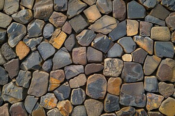 Fototapeta premium Image of Brown pebble stone paving surface. Texture for background usage