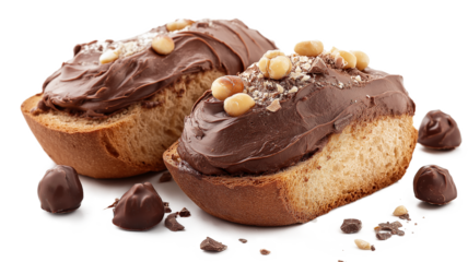  Bread with chocolate hazelnut paste cream isolated on a white background 