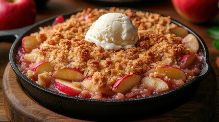 Delicious Apple Crisp with Vanilla Ice Cream.