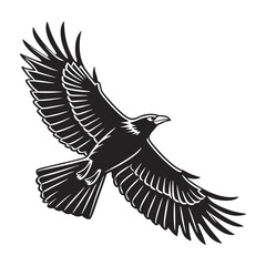 Obraz premium black and white vector of a raven in flight perfect for tattoo