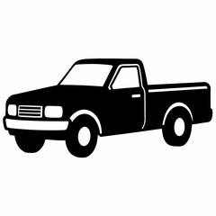 Pickup Truck black silhouette vector illustration and white background