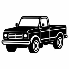 Pickup Truck black silhouette vector illustration and white background