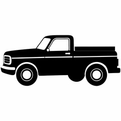 Pickup Truck black silhouette vector illustration and white background