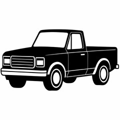 Pickup Truck black silhouette vector illustration and white background