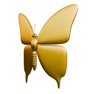 Gold Spring Butterfly 3D Design Element