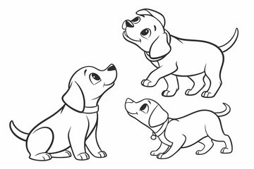 Puppies . Coloring page. Coloring book. Drawing of puppies isolated on a white background. Vector outline