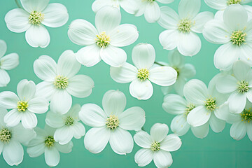 Soft White Blossoms on Aqua Background Delicate Floral Pattern