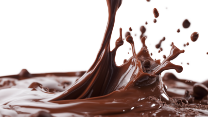 Chocolate splash in heart shape isolated on a white background