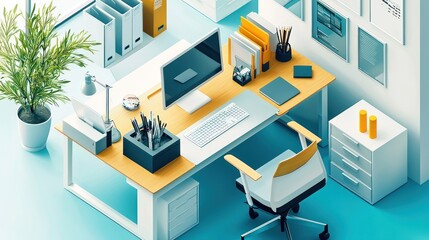 Naklejka premium Modern Minimalist Home Office Workspace