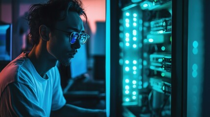 Modern technology with a focused cybersecurity expert