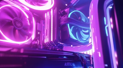 Bright and colorful RGB cooling system inside a high-end PC, with a sleek and futuristic aesthetic.