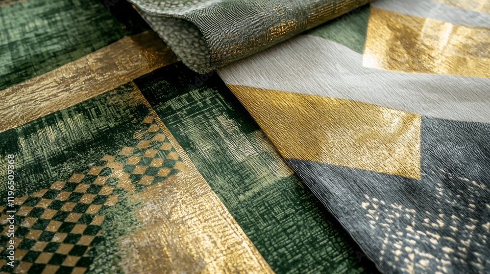Poster intricate patterns come alive with vibrant greens, shimmering golds, and soft textures, showcasing a