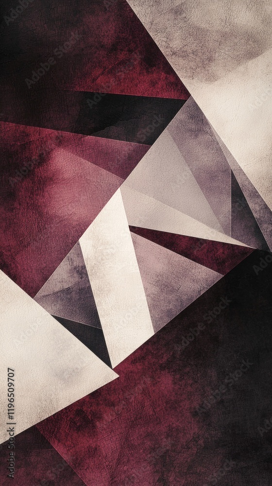 Poster complex shapes in deep burgundy and muted tones blend seamlessly, forming a captivating tapestry of 