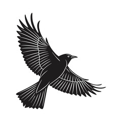 Fototapeta premium black and white vector of a raven in flight perfect for tattoo