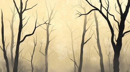 Misty Forest in Autumn Hues: A Serene Digital Painting