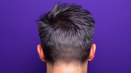 Fototapeta premium A bold faux hawk men's hairstyle on a deep purple background, showcasing edgy and daring vibes.