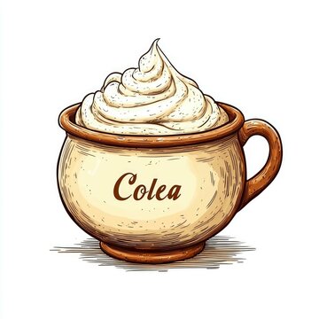 Creamy Colea Dessert: A Whipped Delight in Rustic Pottery Bowl. Indulge in this delectable treat, perfect for satisfying your sweet cravings. Creamy texture and rich flavor.