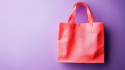 A colorful shopping bag in pastel pink, isolated on a soft lavender background, with trendy minimalistic vibes.