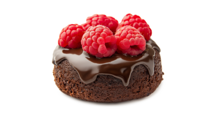  mini chocolate fondant raspberry cake isolated on a white background