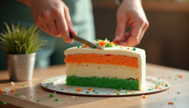 Republic Day cake-cutting ceremony with tricolor layers representing unity