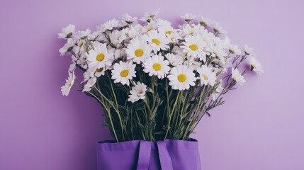 A floral print tote bag on a pastel lavender background, soft and feminine composition.