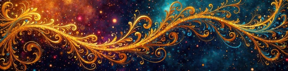 Abstract design featuring intricate golden patterns and swirls , art, geometric, swirls