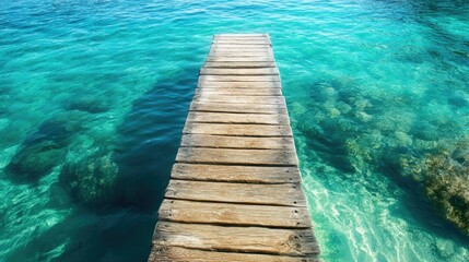 High-angle shot of a jetty surrounded by clear, shimmering turquoise waters, perfect coastal serenity