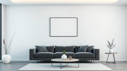 A modern living room wall art mockup featuring a sleek, minimalist design in a neutral color palette, creating a calming aesthetic, wall art, color palette, mockup
