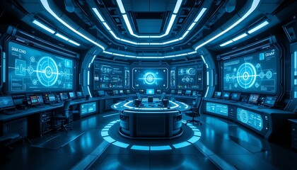 Futuristic Control Room High Tech Spaceship Bridge