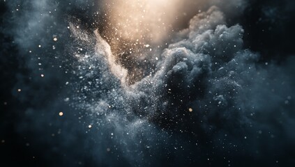 Dramatic dark smoky clouds with glowing particles.