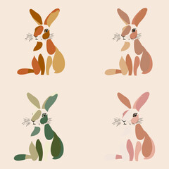 A set of cute bunnies painted in watercolor style harmonious colors