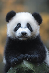 Obraz premium Adorable Baby Panda Cub Sitting On Rock