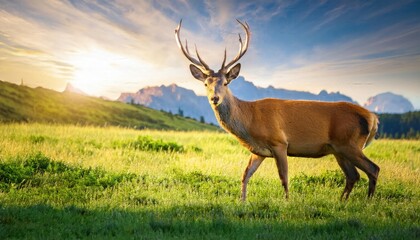 Deer images, deer in the Grass, Majestic Deer in a Scenic, Meadow at Sunset