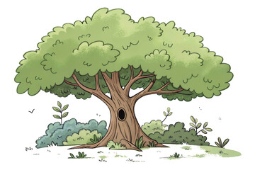 a cartoon illustration of a tree with a large canopy of green leaves