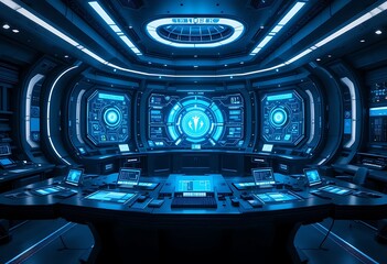 Obraz premium Futuristic Spaceship Bridge Command Center Interior Design