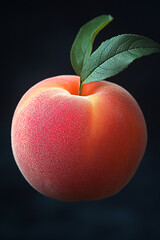 A Single Ripe Peach With Green Leaves