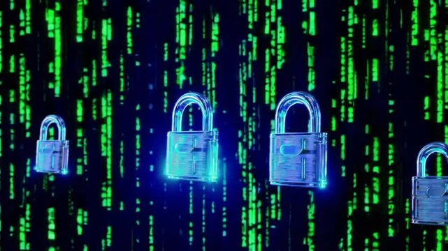 Seamless Video Loop Of Futuristic Holographic Key Locked In Cybersecurity Concept With Advanced Technology Display