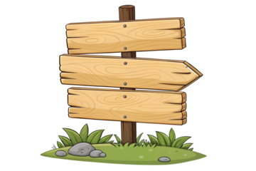 A wooden post with three blank directional arrow signs