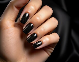 Beautiful black manicure on a woman's hand
