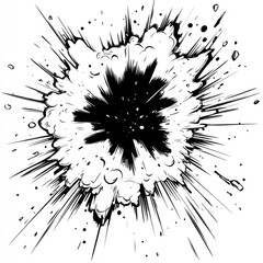 High-impact explosion comic book art: dynamic black and white graphic design, perfect for action scenes, vector illustration, and visual effects