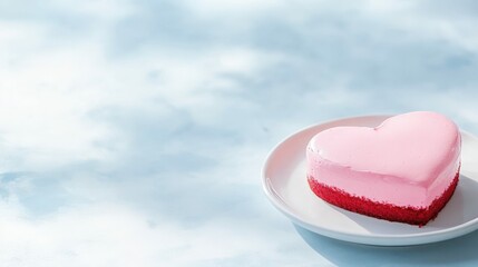 Heart shaped pink frosting cake on white plate, romantic dessert for special occasions or valentine's day themes