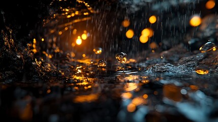 Fototapeta premium dark water drops, abstract rain, bokeh - dark moody aesthetics