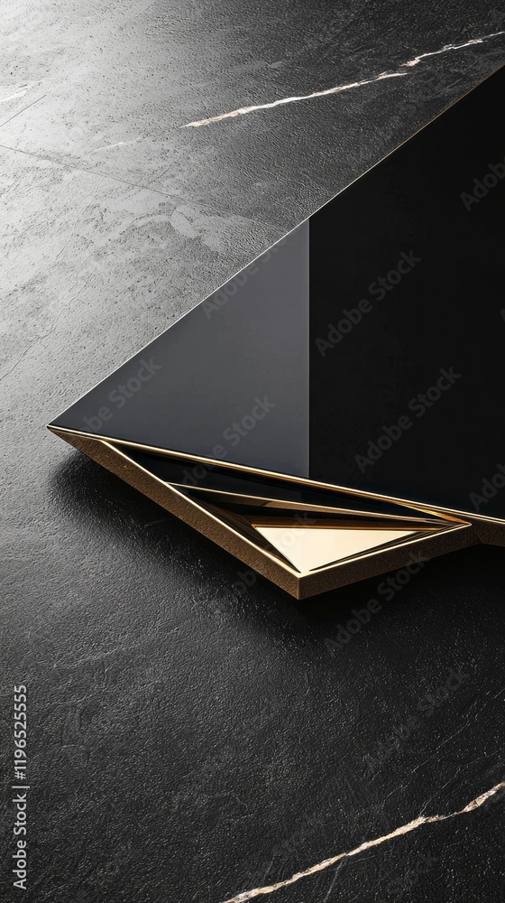 Poster Intricate sharp angles and contrasting surfaces blend together in a display of modern design. The gleaming black and gold elements create a striking visual effect, emphasizing elegance and creativity