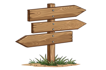 A wooden post with three blank directional arrow signs