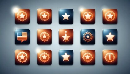 Glowing Star Icons Displayed on Square Buttons